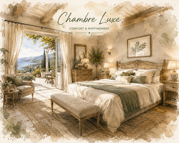 Chambre Luxe avec salle de bain pricvée, WC séparés, terrasse et vue panoramique